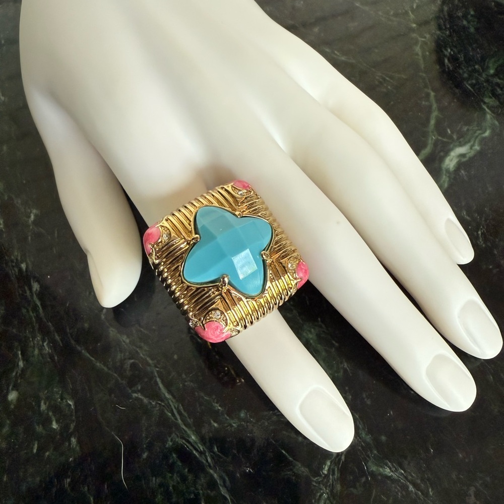 Lauren G Adams Gold and Blue Artisan Ring with Turquoise Centerpiece - Picture 8 of 8